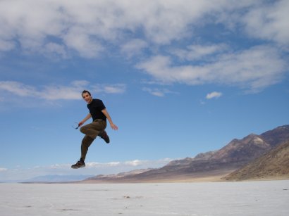 ....jumping at the dried up old lake salt bed.....this photo almost looks unreal!