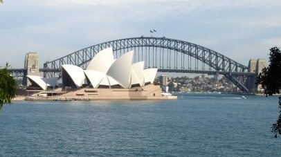 A typical view of the Harbour Bridge and Opera House